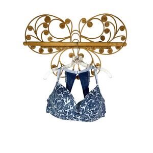 Cacique Wire Free Plunge floral print blue bra 44C